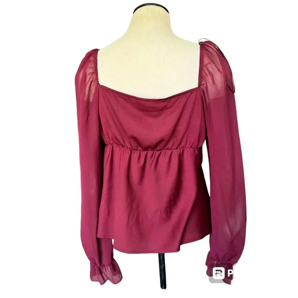 TOP SHOP WOMENS BURGUNdY AND RED BLOUSE SIZE 6🩷 - Picture 2 of 8